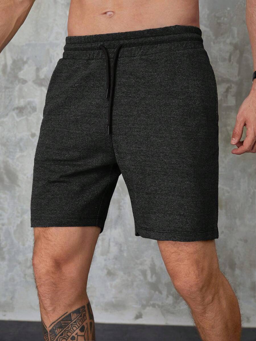 RueChic Men Drawstring Waist Shorts - Black - View 1