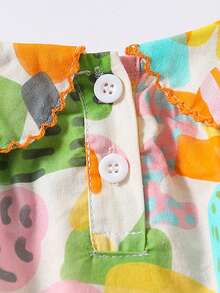 女小童卡通圖案彼得潘領喇叭袖襯衫