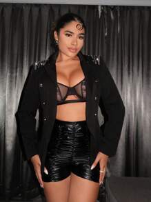 SHEIN SXY Chi tiết Nút Đôi ngực Áo vest - màu đen - Xem 5