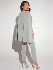 SHEIN SXY Chất rắn Cape Blazer & Chi tiết Nút Quần - màu xanh lá - Xem 2
