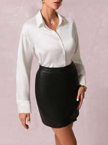 SHEIN Clasi Solid Button Front Shirt - White - View 5