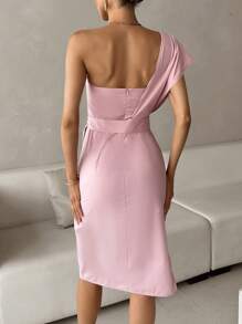 SHEIN Privé Vestido con cinturón de un hombro - Rosa vieja - Ver 2