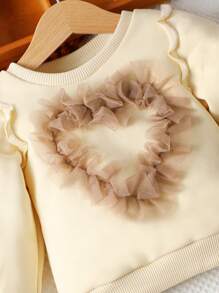 Baby Girl Contrast Mesh Ruffle Trim Sweatshirt - Beige - View 4