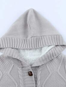 CILKOO 女士长袖休闲针织连帽开衫，前开襟纽扣，保暖 - 淺灰色 - 查看 8