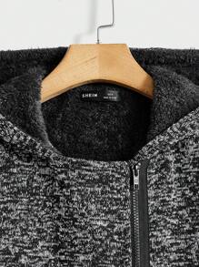 Manfinity VCAY 男士拉链泰迪熊内衬连帽大衣（不含毛衣），适合秋冬 - 深灰色 - 查看 3