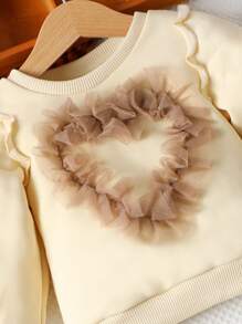 Baby Girl Contrast Mesh Ruffle Trim Sweatshirt - Beige - View 3