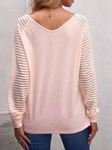 CILKOO 條紋插肩袖T恤 - 粉色 - 查看 2