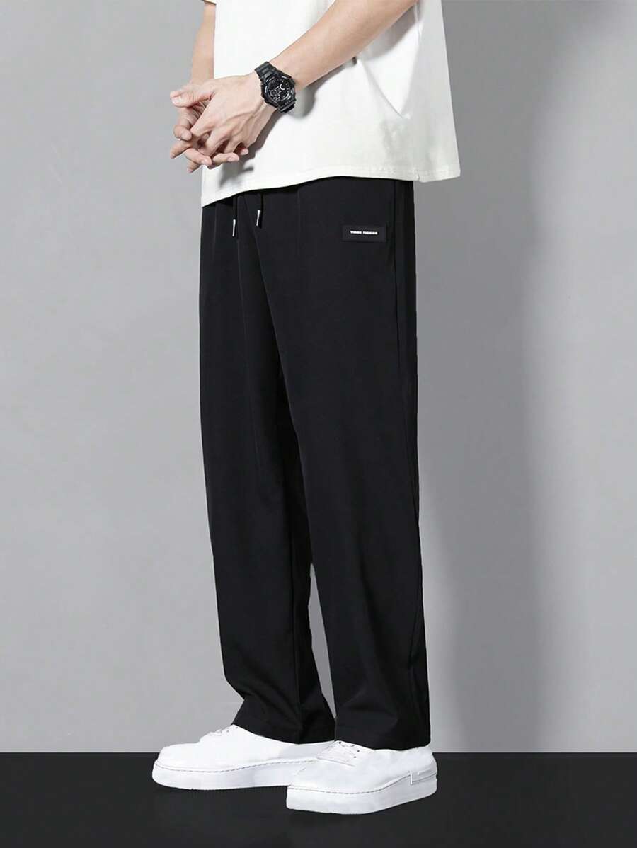 男士字母拼贴抽绳腰裤，适合秋季 - 黑色 - 查看 1