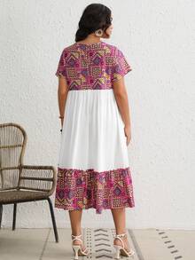 SHEIN VCAY Hơn In Địa lý Xù Hoa Sen Váy Smock - Nhiều màu - Xem 5