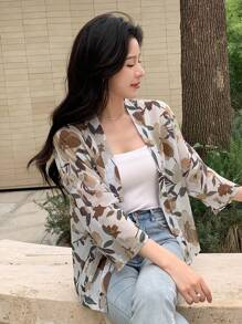 DAZY 印花开襟衬衫度假装女装 - 黃色 - 查看 6