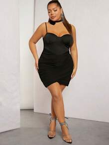 Hauture Plus Ruched Bustier Bodycon Dress - Black - View 4