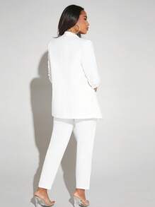 SHEIN SXY Shawl Neck Open Front Blazer & Pants Without Cami Top In Fall/Winter - White - View 2