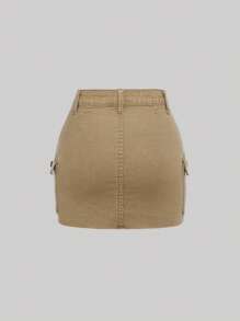 SHEIN Girlism Teen Girl Flap Pocket Denim Skirt