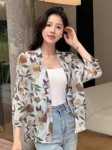 DAZY 印花开襟衬衫度假装女装 - 黃色 - 查看 3