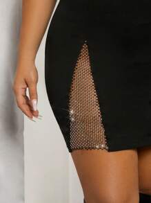 SHEIN Unity 加大號鑽石網紗露背連身裙 - 黑色 - 查看 4