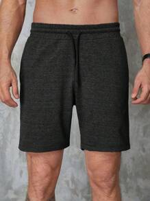 RueChic Men Drawstring Waist Shorts - Black - View 5