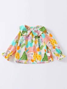 女小童卡通圖案彼得潘領喇叭袖襯衫