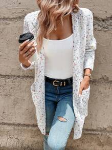 SHEIN LUNE Space Dye Dual Pocket Drop Shoulder Cardigan,Long Sleeve Tops