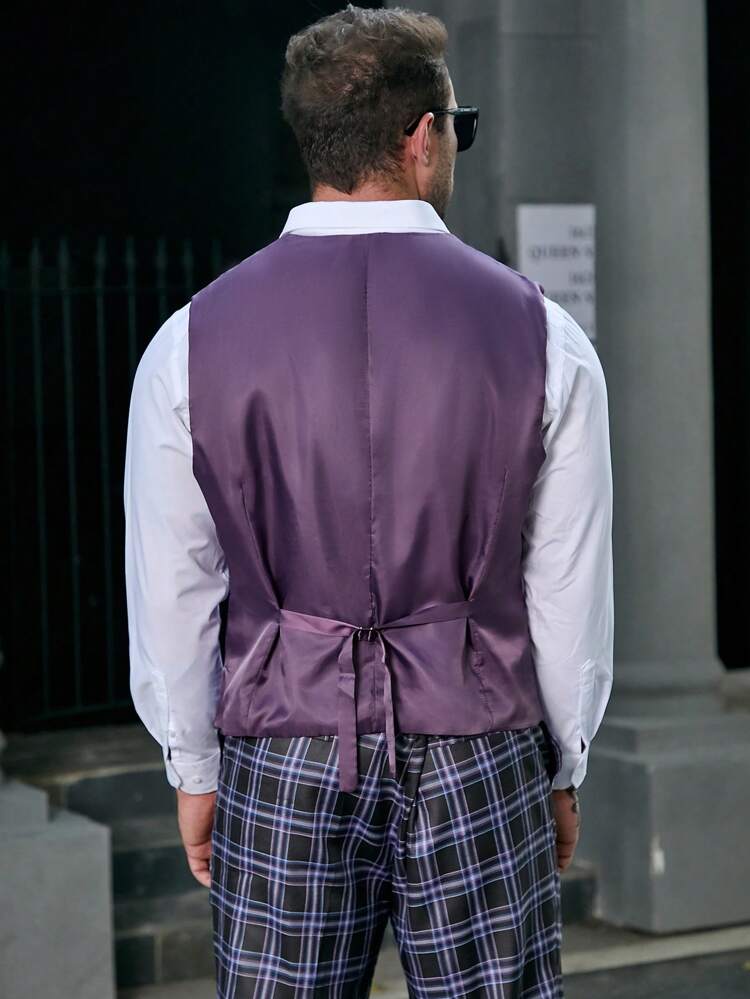 Men Plus Plaid Print Waistcoat Without Shirt