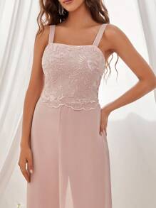 Eilly Bazar Contrast Lace Cami Party Jumpsuit - Baby Pink - View 6