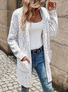 SHEIN LUNE Space Dye Dual Pocket Drop Shoulder Cardigan,Long Sleeve Tops