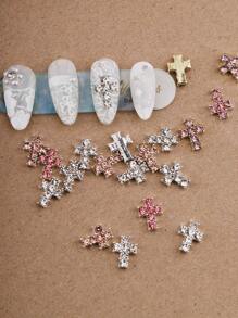 Halloween 20Pcs 3D Rhinestone Decor Cross Design Nail Art Decoration Mixed Color Three-Dimensional Nail Art Cross, Punk Style Nail Rhinestone Flash Metal Diamond, European And American Style Y2K Simple Versatile Metal Texture Diy Nail Art Shape Decoration, Nail Rhinestone False Nail Decoration Accessories Nail Charms Nail Supplies Nail Gems Nails - Multicolor - View 1