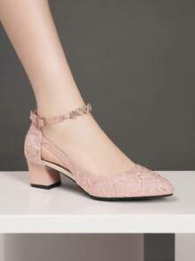 Fall/Winter 2025 High Heel Pumps With Rhinestone Decor And Single Ankle Strap,Elegant - Pink - View 3