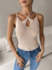 SHEIN Privé Cami Strick Top mit Criss-Cross, Band hinten,
