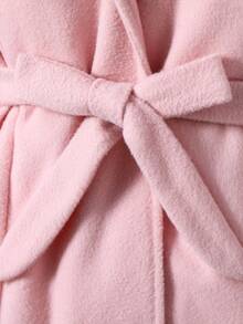 SHEIN Chica preadolescente 1 pieza Abrigo de peluche cuello con cinturón - Rosa - Ver 3