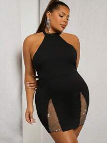 SHEIN Unity 加大號鑽石網紗露背連身裙 - 黑色 - 查看 5