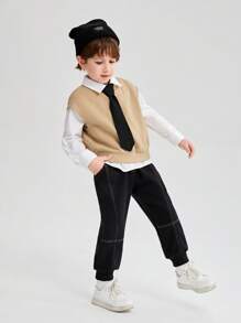 SHEIN Chàng trai trẻ Chất rắn Áo sơ mi & Khâu trên cùng Quần & Áo nỉ & Buộc - Nhiều màu - Xem 3