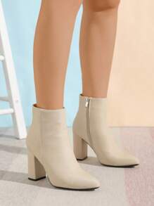 Timesize Fall/Winter Apricot Ankle Boots For Women, Fashion Short Boots, Chunky Heel Boots, Extremely High Heel Boots - Apricot - View 5