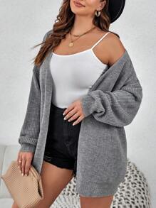 SHEIN LUNE 大码落肩开衫 - 灰色 - 查看 1