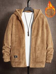 GENTILAND 宽松男士字母拼接连帽泰迪熊外套（不含 T 恤） - 駝色 - 查看 1