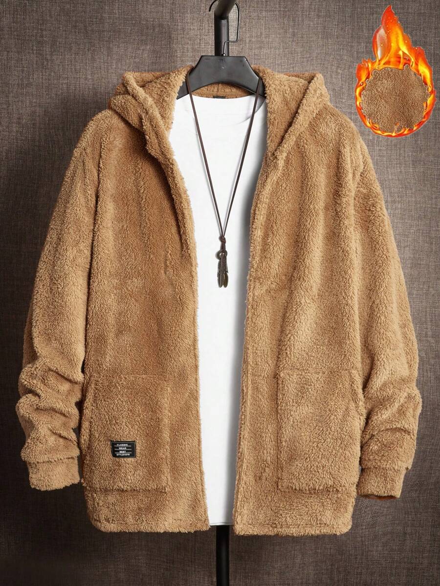 GENTILAND 宽松男士字母拼接连帽泰迪熊外套（不含 T 恤） - 駝色 - 查看 1