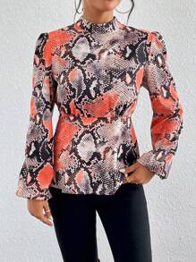 SHEIN Clasi In Da rắn Ren lên trở lại Tay áo lồng đèn Áo sơ mi Peplum - Nhiều màu - Xem 6