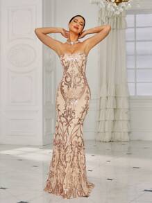 Missord Sequin Tube Formal Party Dress Elegant Prom Evening Wedding Guest Gown, For Graduation, Dinner - Rose Gold - View 5
