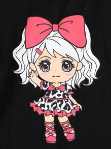 SHEIN Chica Joven Camiseta 2 en 1 de rayas & con estampado de figura - Multicolor - Ver 4