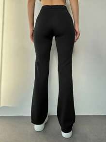 RueChic Solid Flare Leg Pants - Black - View 2