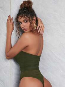 Apperloth A 纯色网纱褶皱抹胸束身衣，性感优雅，适合音乐节夏季穿着 - 綠色 - 查看 2