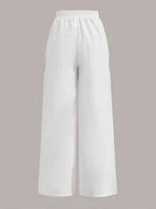 SHEIN EZwear Contrast Piping Wide Leg Pants - White - View 2
