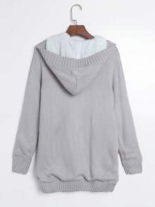 CILKOO 女士长袖休闲针织连帽开衫，前开襟纽扣，保暖 - 淺灰色 - 查看 7