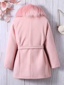 SHEIN Chica preadolescente 1 pieza Abrigo de peluche cuello con cinturón - Rosa - Ver 2