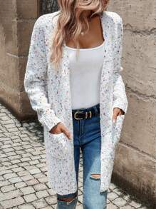 SHEIN LUNE Space Dye Dual Pocket Drop Shoulder Cardigan,Long Sleeve Tops