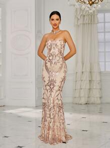 Missord Sequin Tube Formal Party Dress Elegant Prom Evening Wedding Guest Gown, For Graduation, Dinner - Rose Gold - View 7