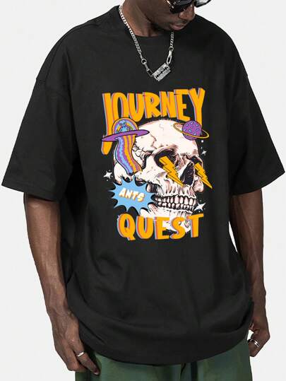 Street Life Guys Letter & Skull Print Tee