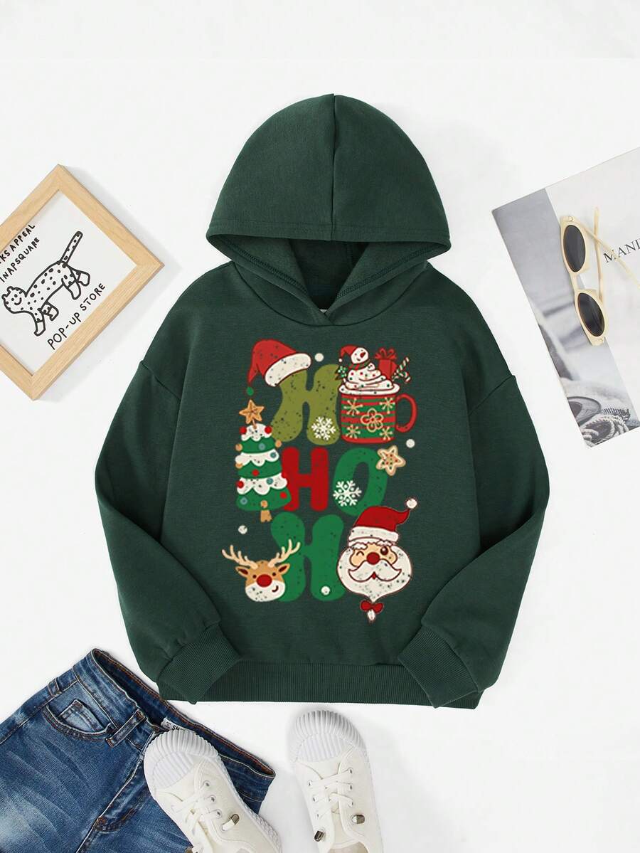 SHEIN EZwear Casual Cartoon Printed Oversized Women's Sweatshirt, Perfect For Autumn And Winter - Dark Green - View 1