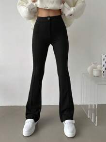 RueChic Solid Flare Leg Pants - Black - View 3