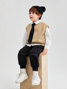 SHEIN Chàng trai trẻ Chất rắn Áo sơ mi & Khâu trên cùng Quần & Áo nỉ & Buộc - Nhiều màu - Xem 4