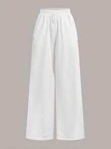 SHEIN EZwear Contrast Piping Wide Leg Pants - White - View 3